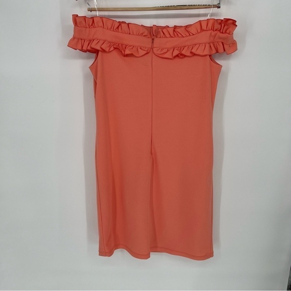 Marina Off-The-Shoulder Ruffle Coral Pencil Dress - Picture 8 of 13